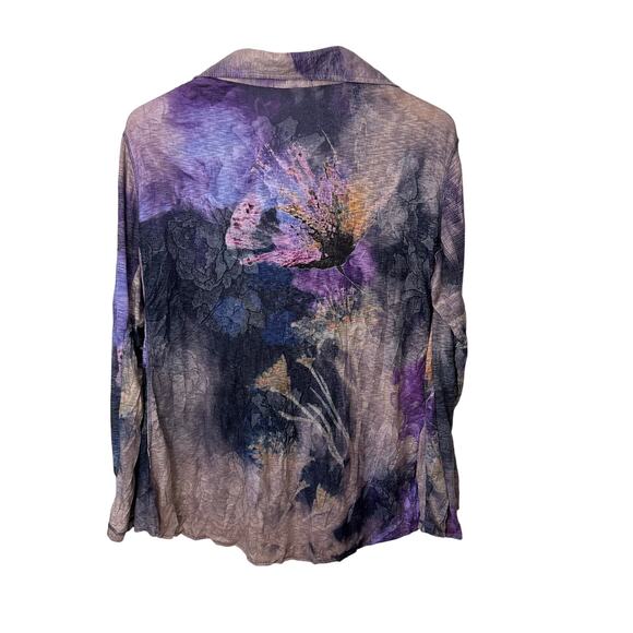 David Cline Abstract Blouse Womens XXL Long Sleeve Colorful Artsy Purple Top - Picture 3 of 7
